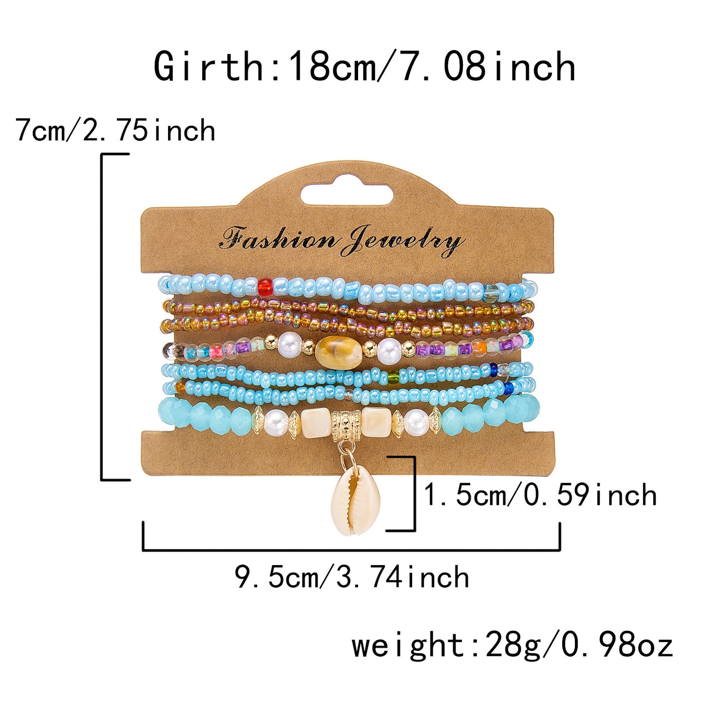 Summer Bohemian Colorful Beads Elastic Shell Bracelet