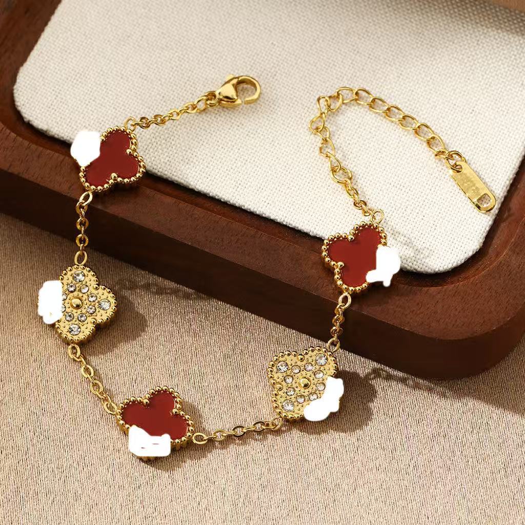 Four-leaf Clover With Diamond Real Gold Bracelets
