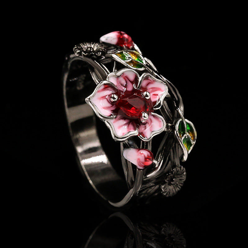 Women's Gothic Style Black Gold Plated Two-tone Flower Fashion Engagement Rings