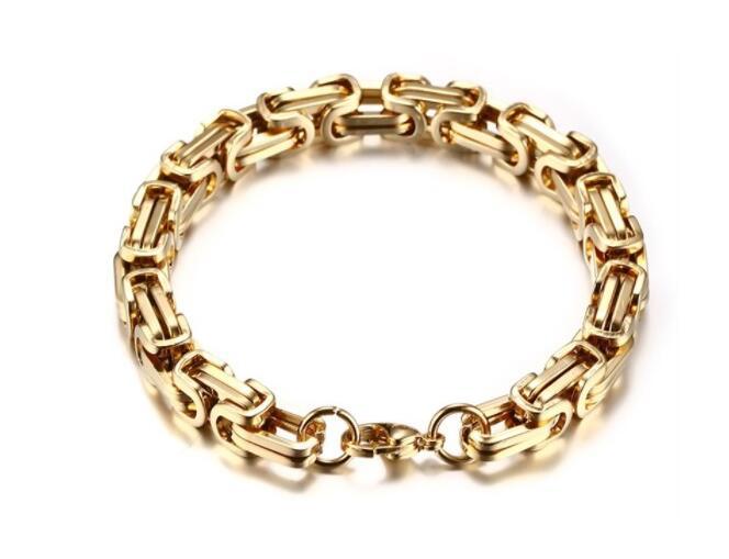 Men's Stainless Steel Square Byzantine Gold Fashion Bracelets