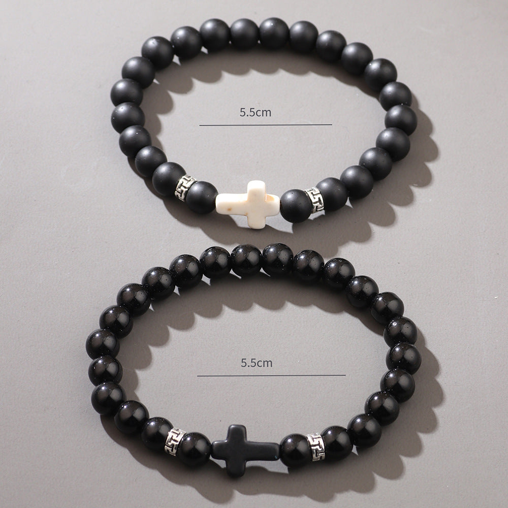 Frosted Obsidian Cross Hand-woven Distressed Retro Bracelets