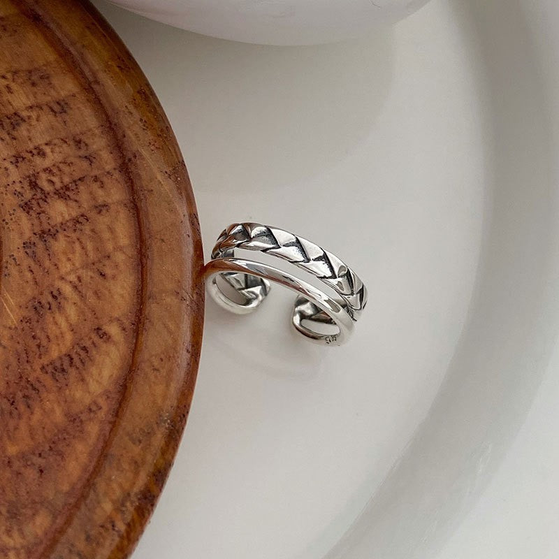 Twist Open-end Little Finger Simple Trendy Distressed Niche Rings