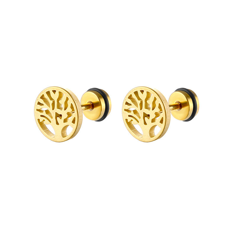Geometric Round Big Tree High-grade Electroplating Elegant Ear Buckle