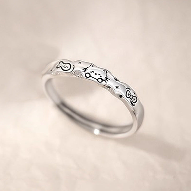 Women's & Men's Puppy Couple Design Minimalist Wave Fresh Rings