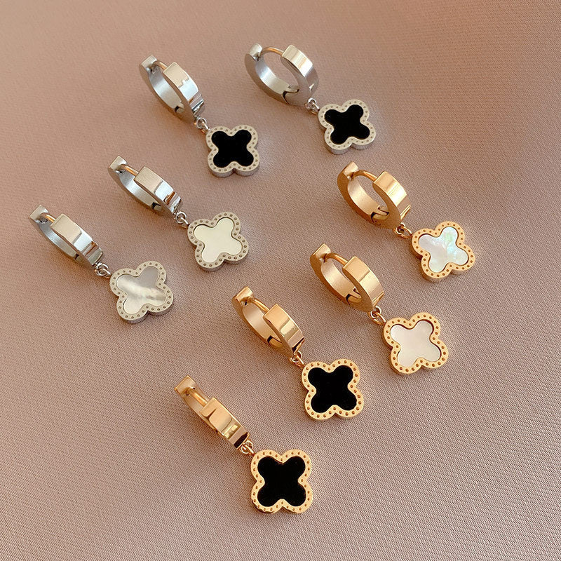Women's Steel Short Ear Clip Lucky Four-leaf Clover Simple Light Luxury Earrings