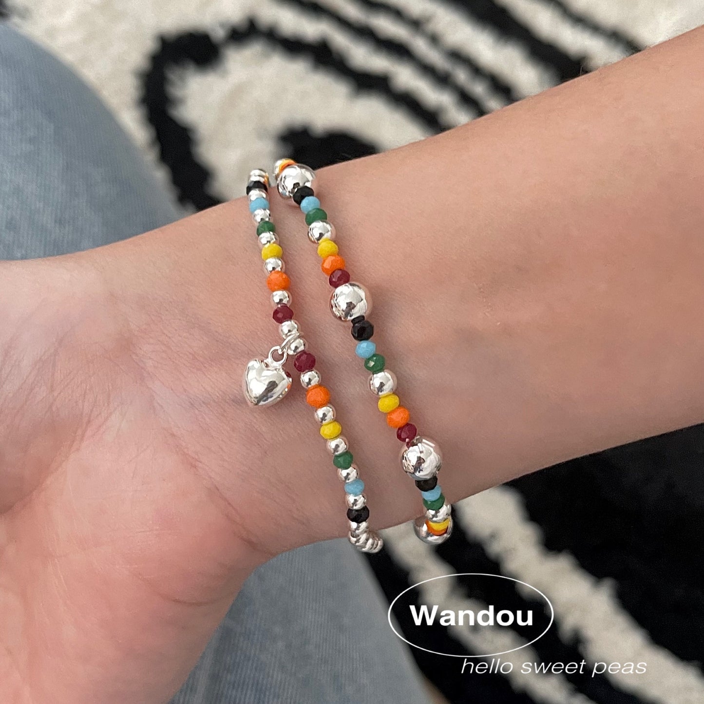 Sier-plated Handmade Rainbow Female Summer Girlfriends White Bracelet