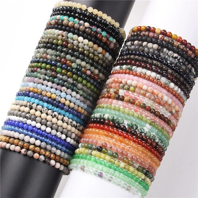 Crystal Agate Round Beads Aquamarine Tourmaline Yellow Tower Energy Beaded Bracelets