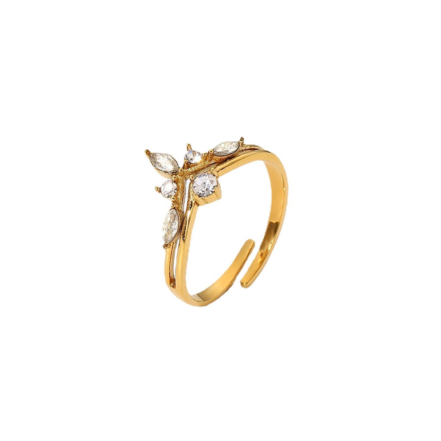 Women's Stainless Steel Gold-plated Open Irregular White Cubic Ring