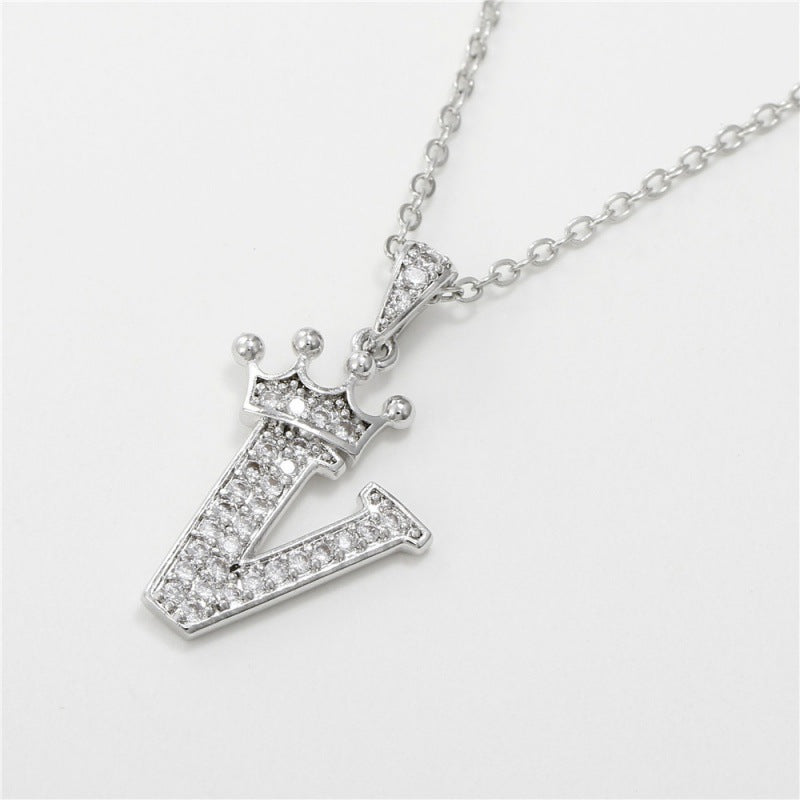 Zircon Crown English Letter Design Gold Clavicle Necklace