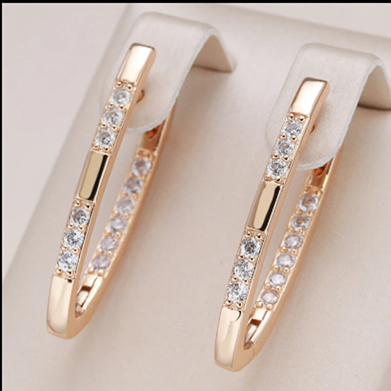 Women's Rose Gold Inlaid Shiny Zircon Retro Earrings