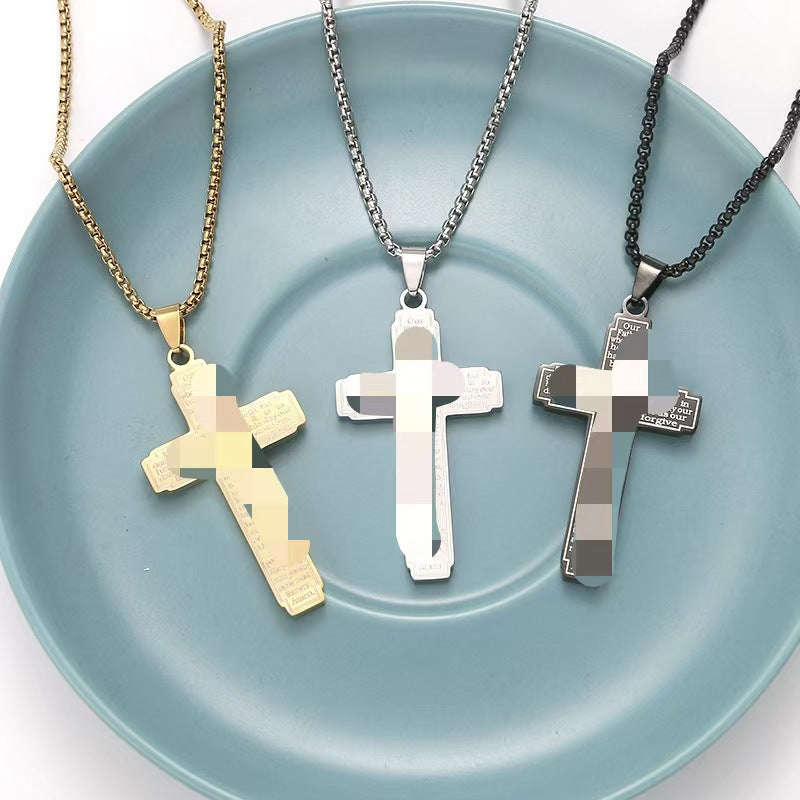Korean Style Male Female Personality Three-dimensional Cross Trendy Grace Stainless Necklace