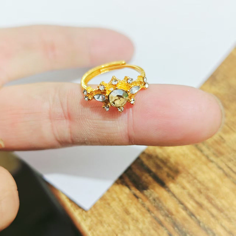 Shiny Diamond Female Brushed Blue Red Spot Drill Index Finger Ring