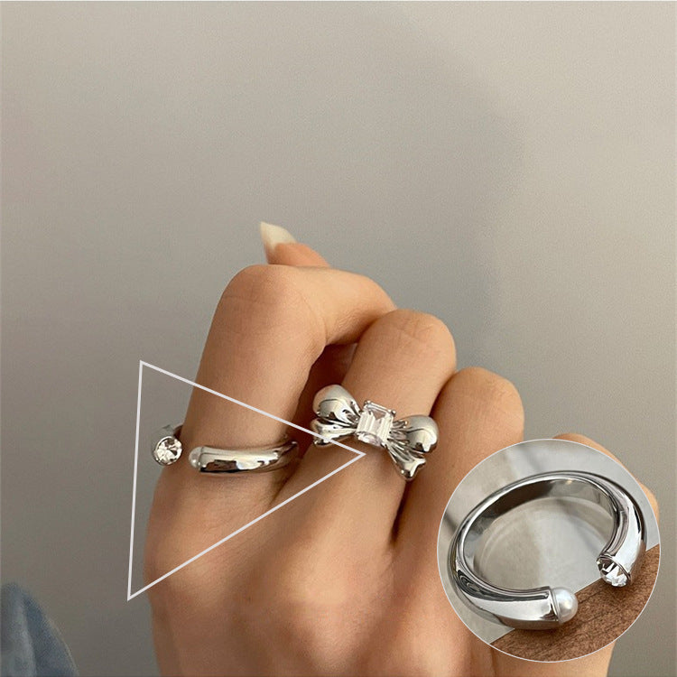 Women's Sier Simple Lines Bow Retro Fashion Rings