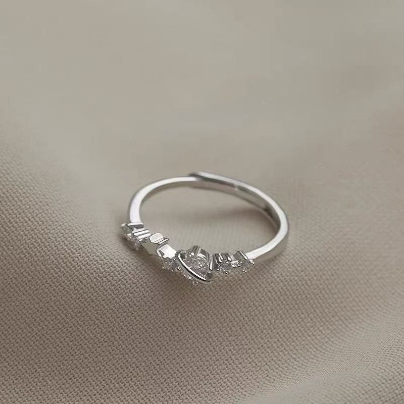 Sier Star Moon Design Simple Opening Ring