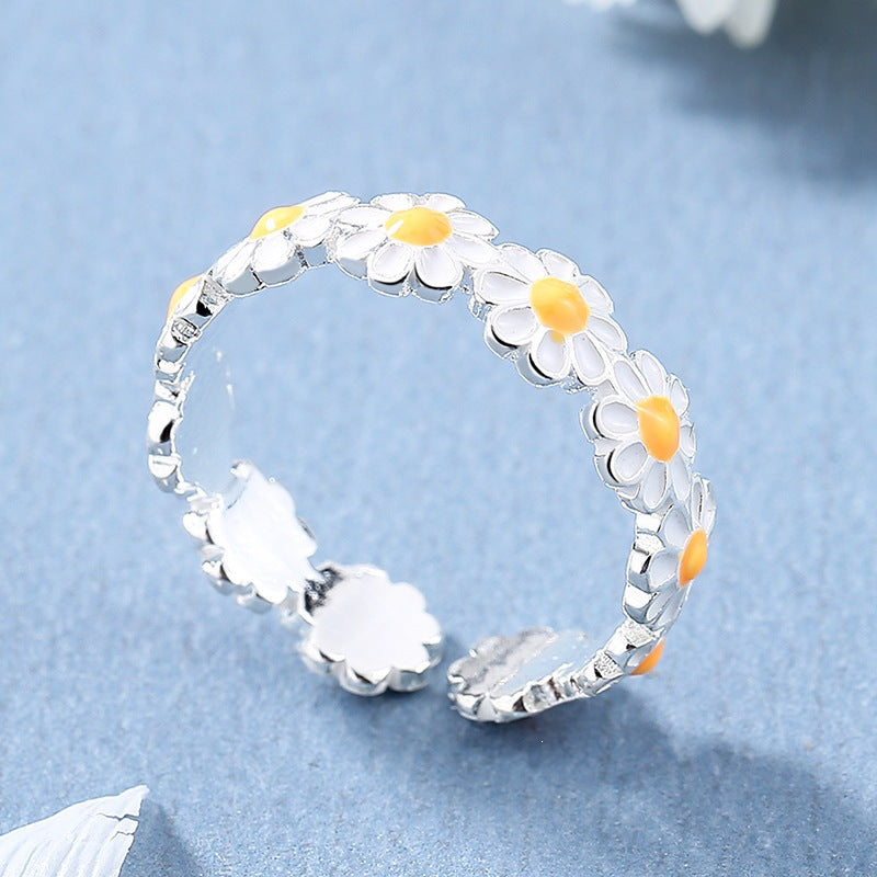 Women's Little Daisy Mori Style Summer White Flower Epoxy Korean Simple Rings