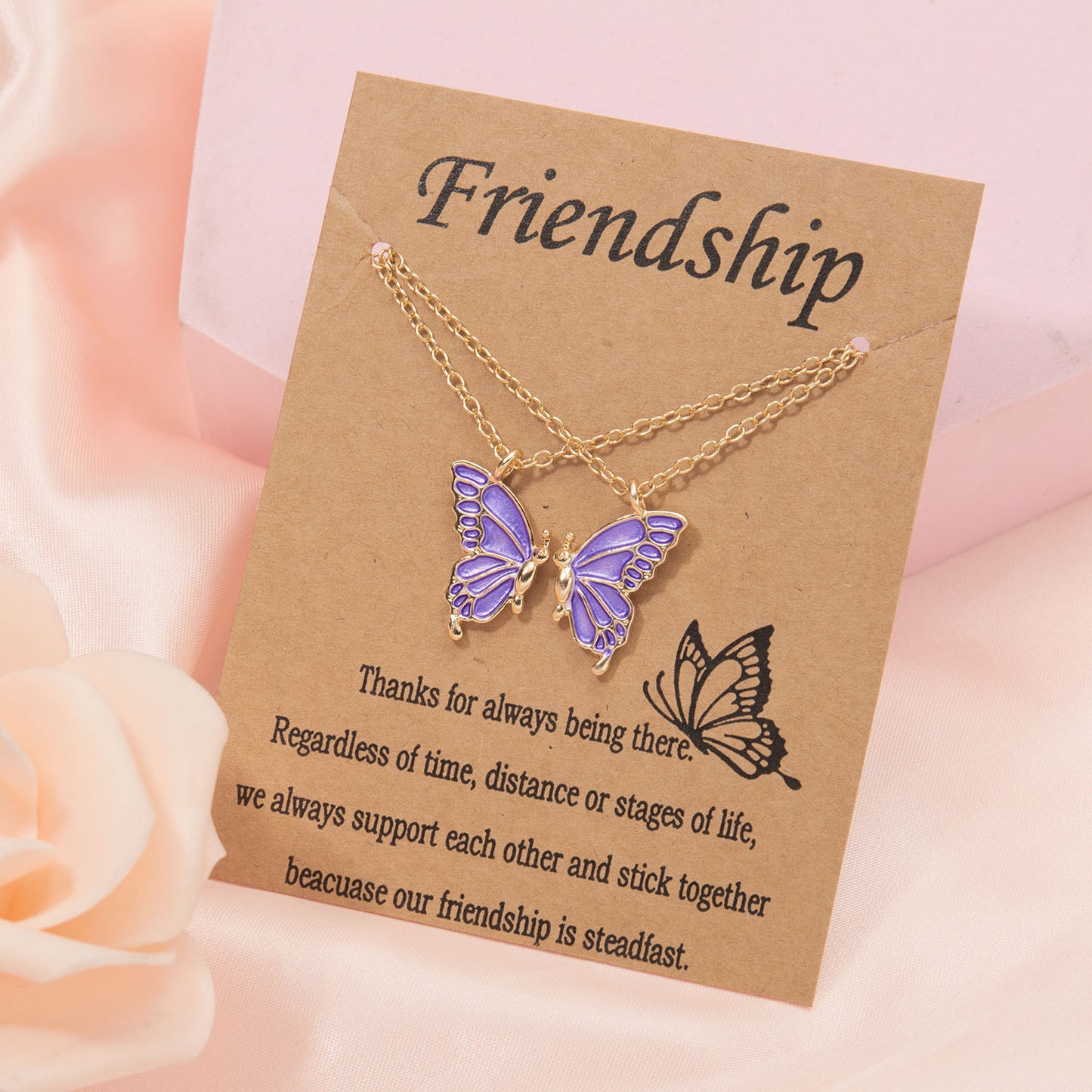 Friendship Paper Card Creative Butterfly Two-piece Set Girlfriends Necklaces