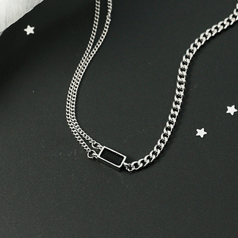 Women's Black Onyx Square Summer Fashion Hip Hop Niche Cold Style Necklace