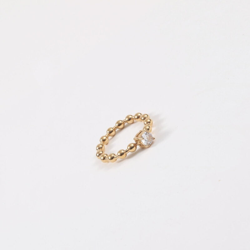 Round Bead Zircon Rhinestone Titanium Steel Gold Rings