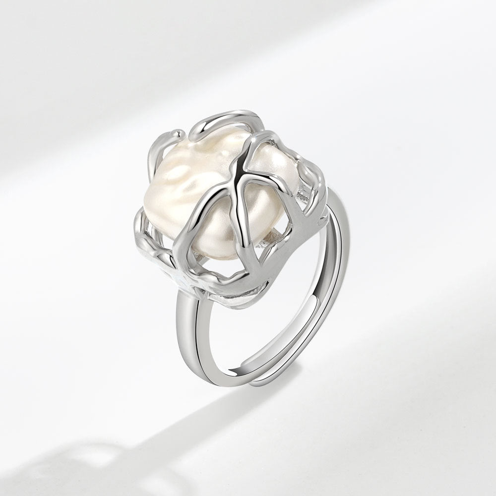 French Retro Adjustable Natural Baroque Pearl Ethereal Design Rings