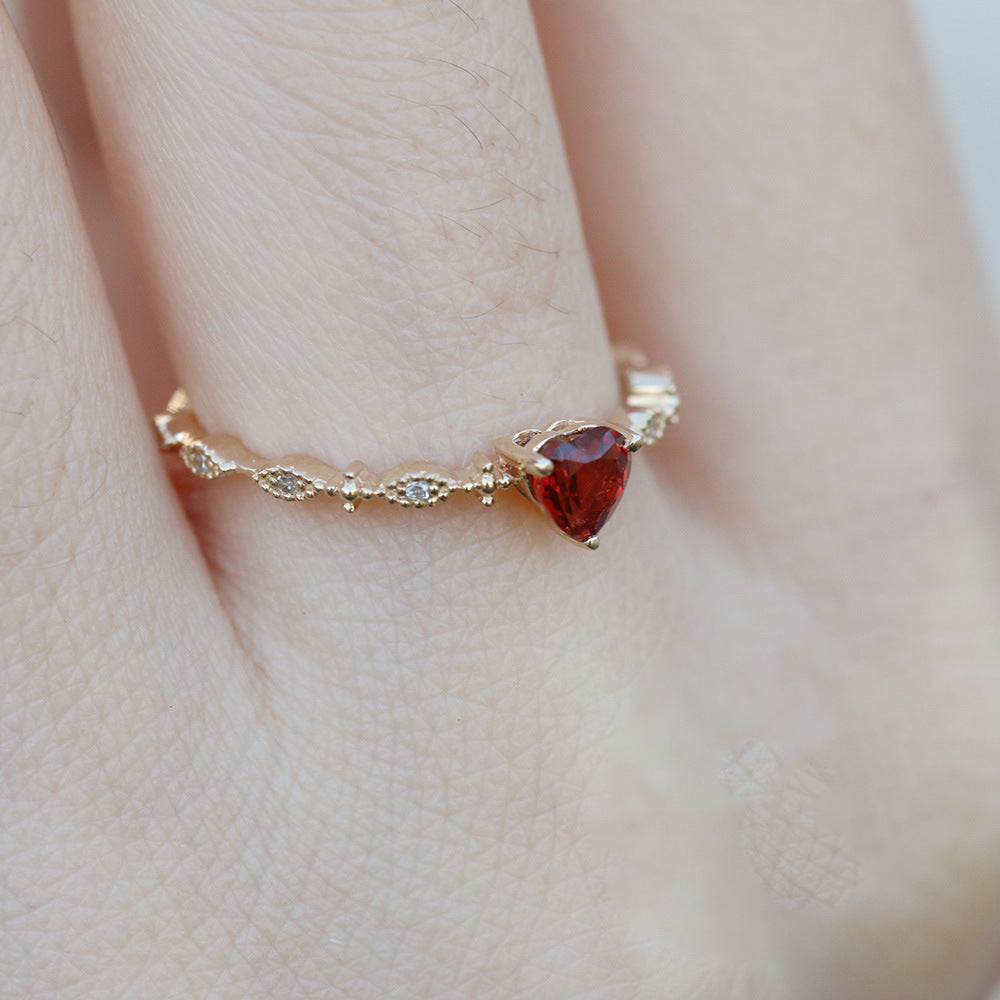 Women's Fashion Gold-plated Heart-shaped Ruby Engagement Diamond Rings