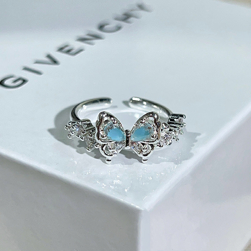 Glacier Blue Dream Cold Sea Enamel Butterfly Ring