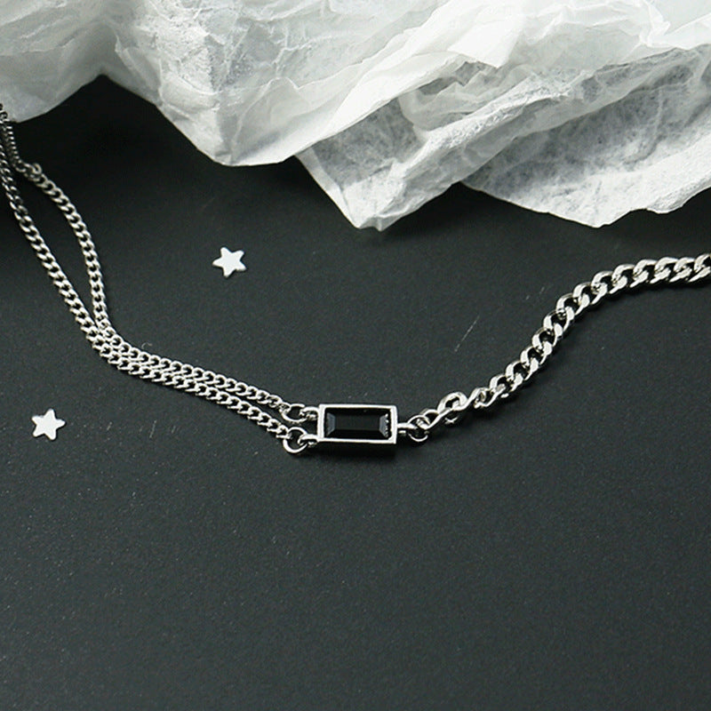 Women's Black Onyx Square Summer Fashion Hip Hop Niche Cold Style Necklace