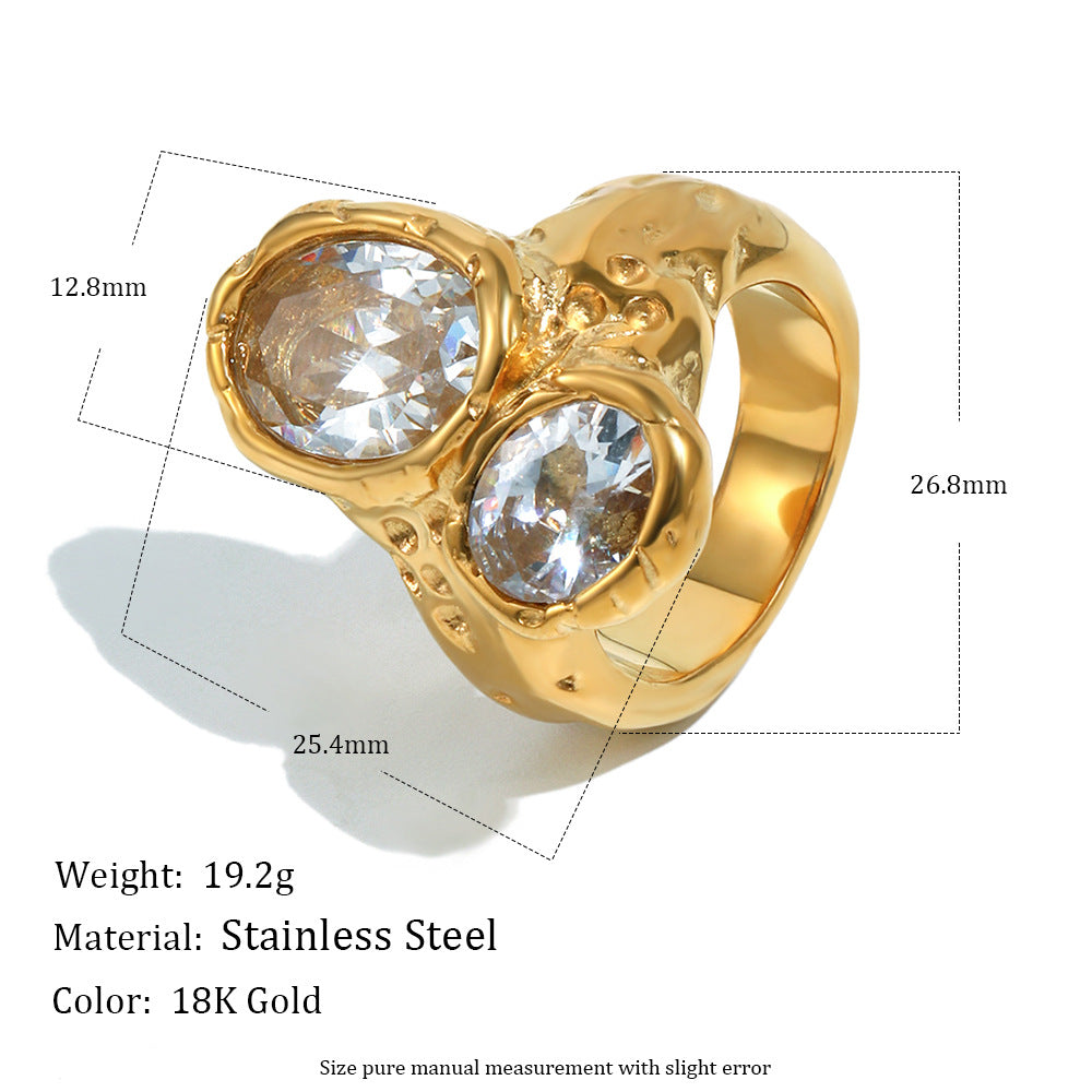 Fashion Personality Stainless Steel Plated Zircon Ring