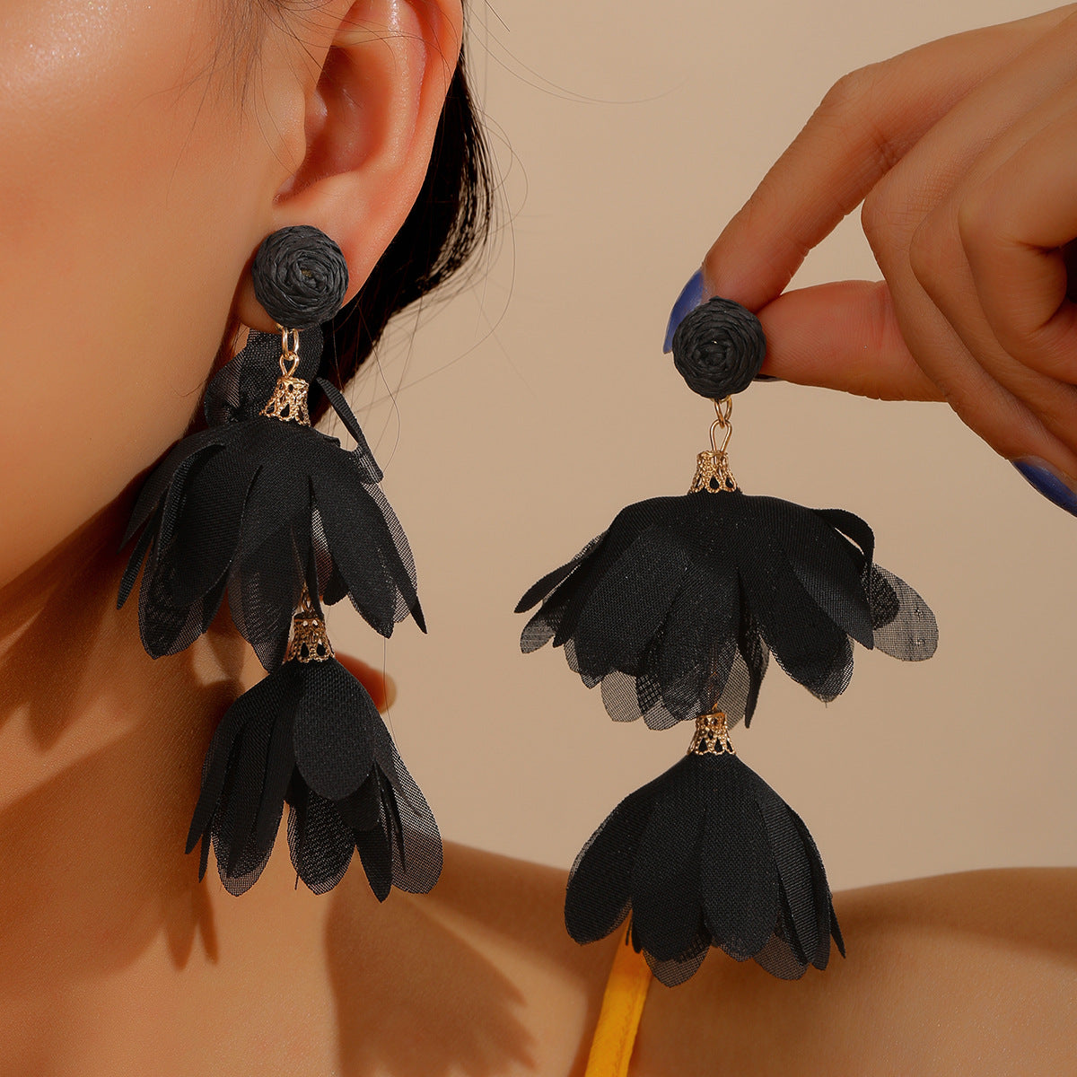 Chiffon Flower Tassel Summer Beach Vacation Rings