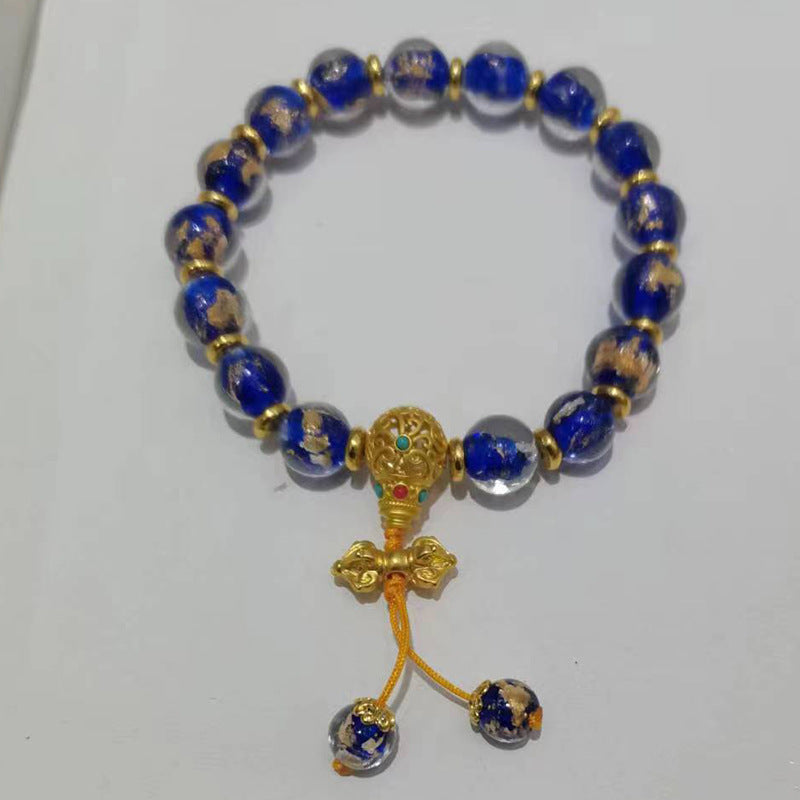 Gray Gold Foil Colored Glaze Vajra Three-way Lucky Beads Bracelet