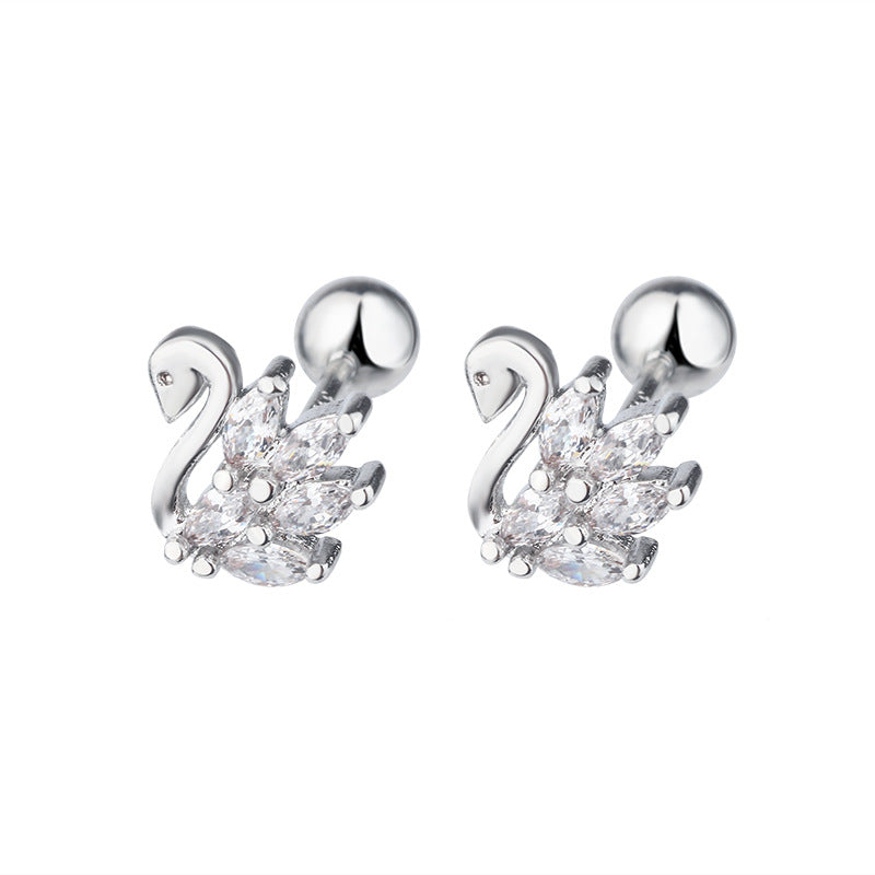 Screw Tightening Buckle Female Inlaid Zircon Design Sweet Earrings