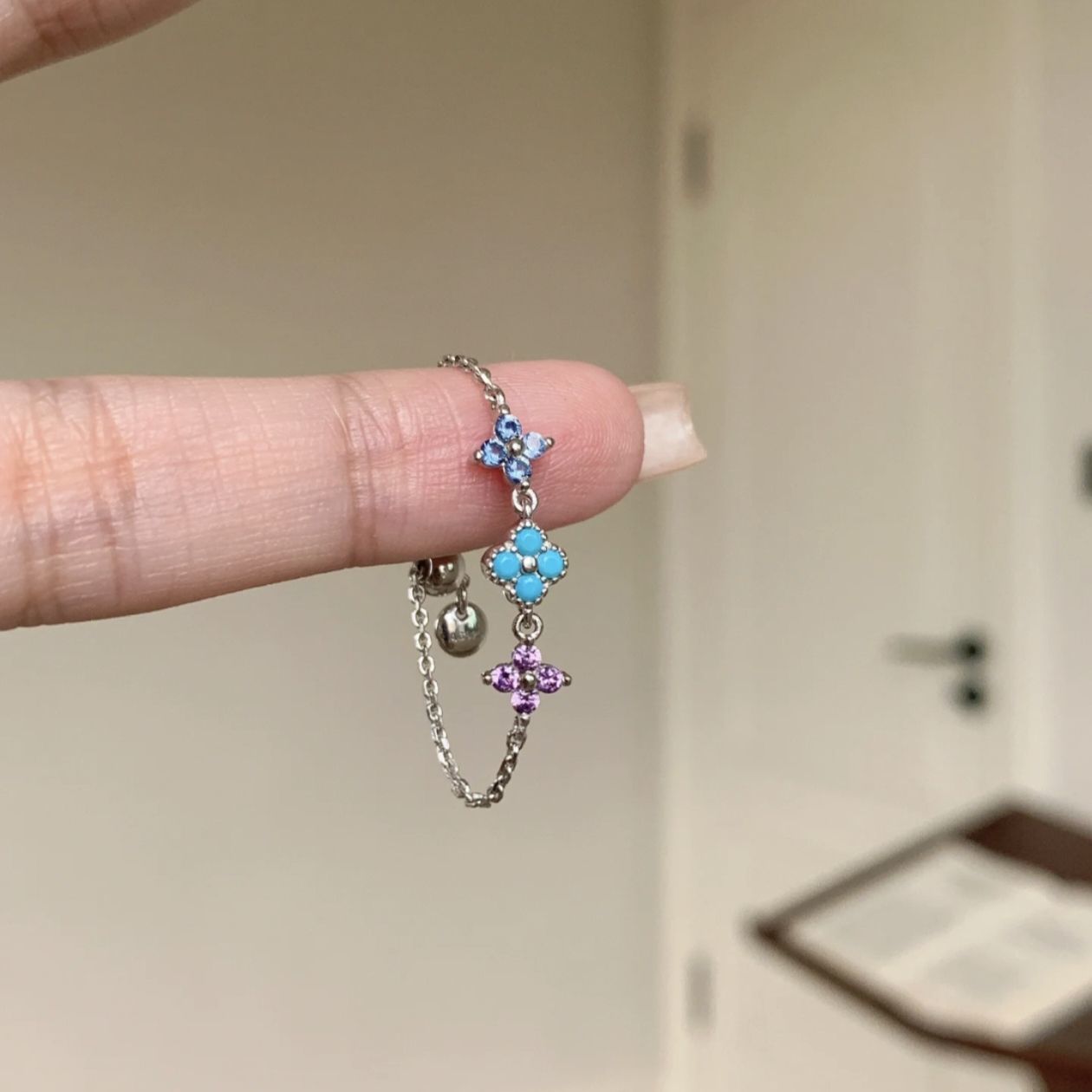 Imitation Blue Treasure Egg Noodles Bow Female Niche Ring