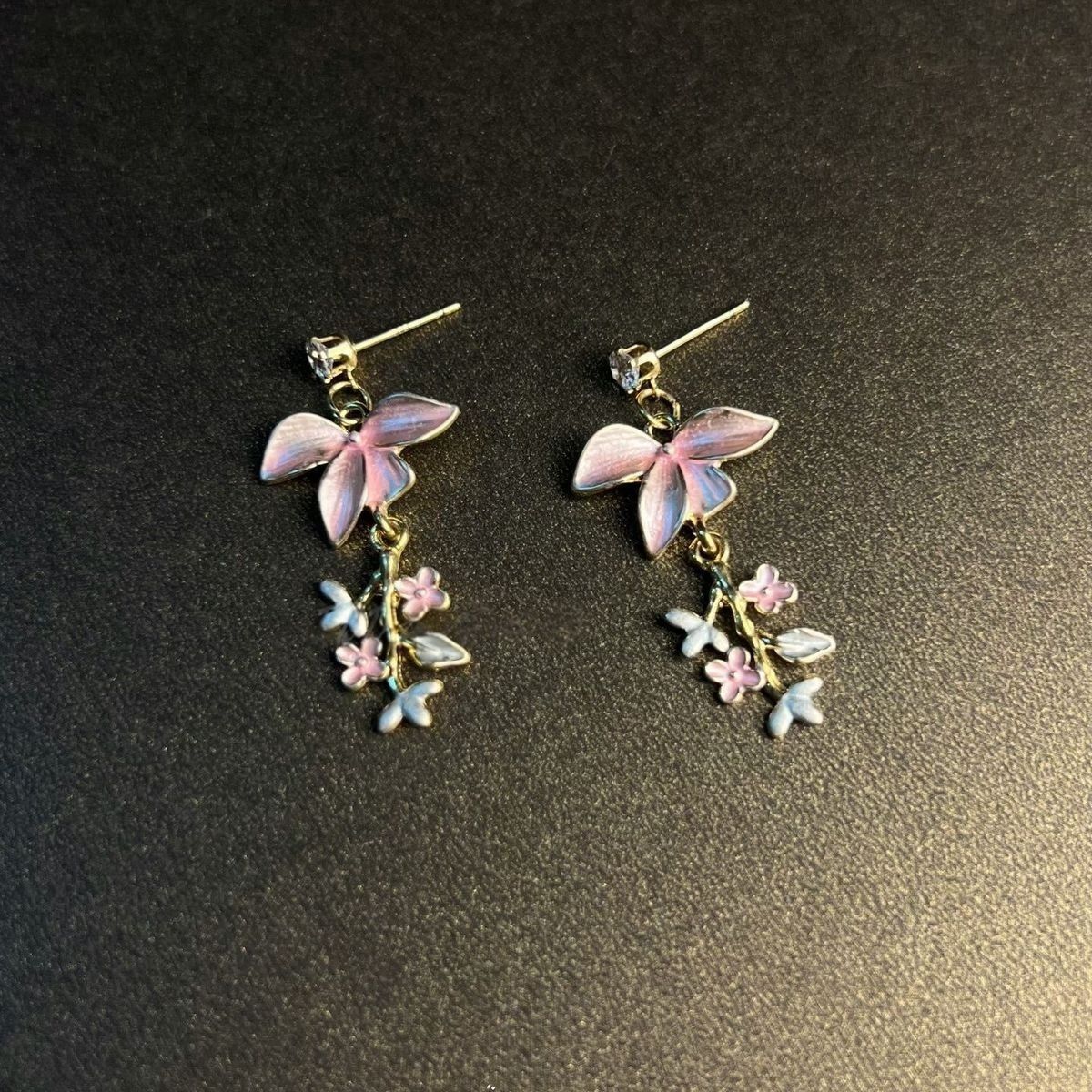 Pretty Pink Butterfly Dream Vintage Purple Stud Earrings