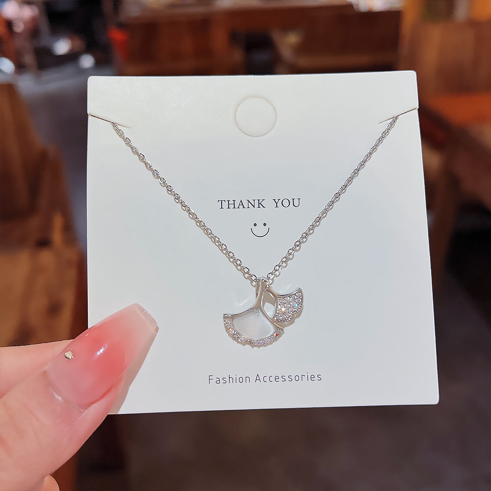 Stainless Steel Copper Opal Ginkgo Leaf Clavicle Day Gift For Necklace