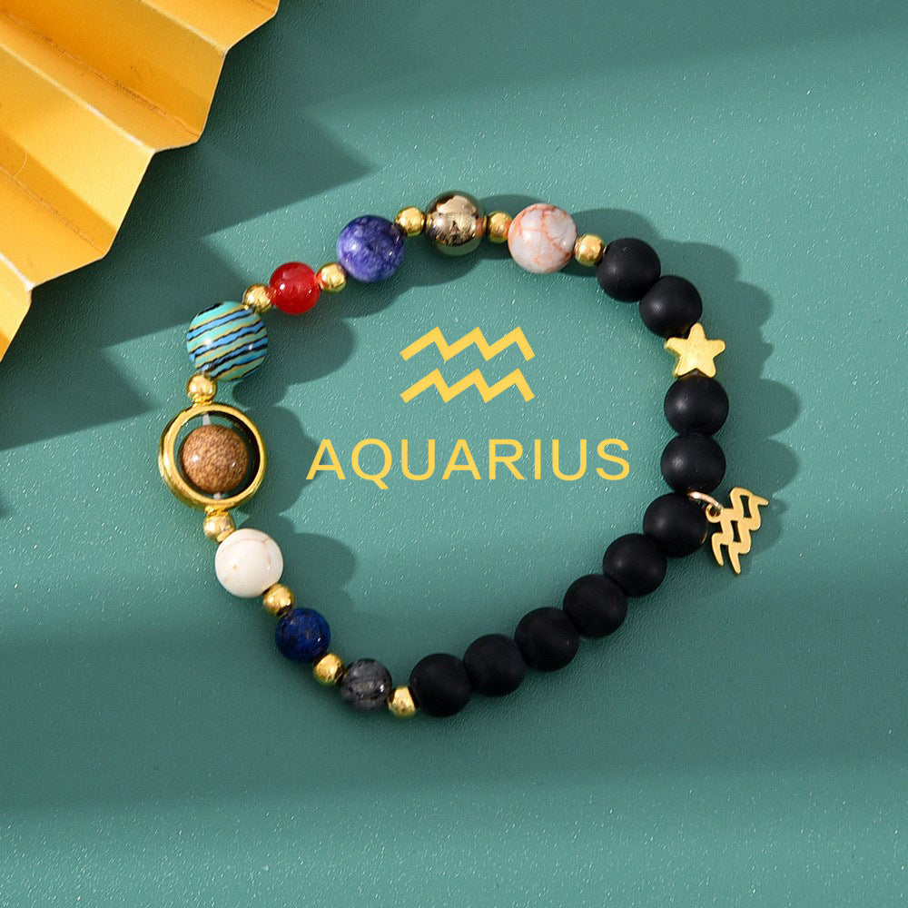 Planets Twee Constellations Natural Stone Blue Black Bracelet