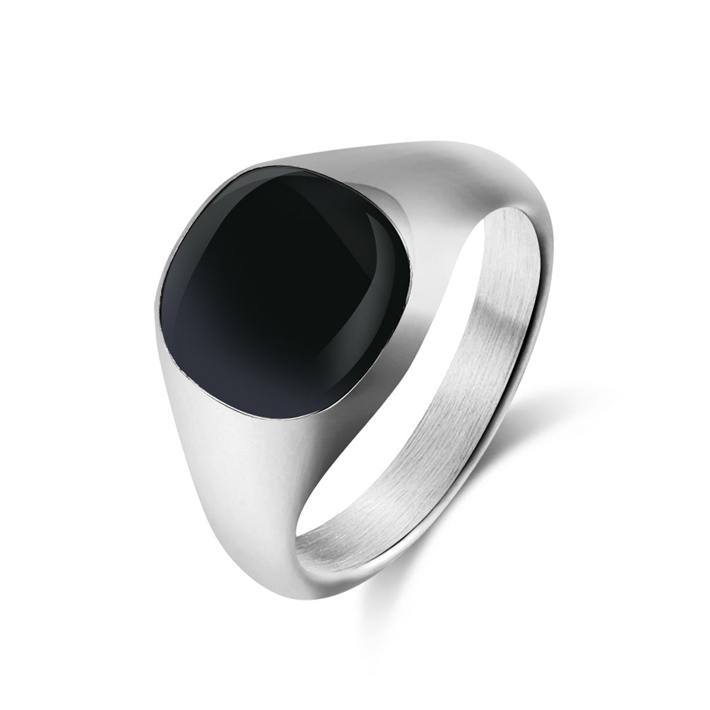 Women's & Men's Steel Oil Dripping Black Signet Unisex Style Fashion Rings