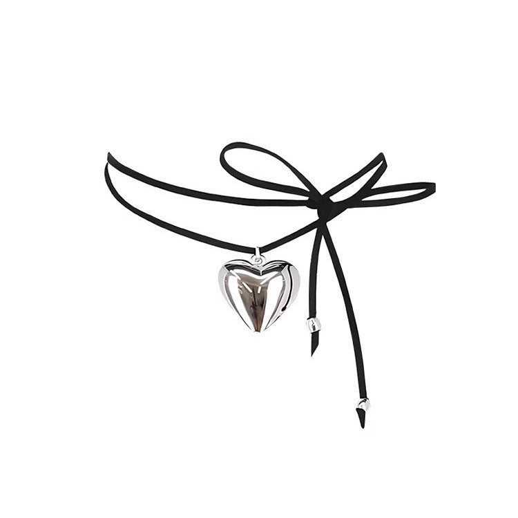 Long Woven Black Rope Metal Heart Female Niche Retro Personality Necklaces