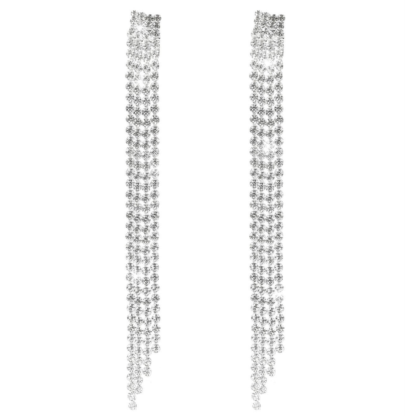 Sparkling Full Rhinestone Long Fringe Female Earrings