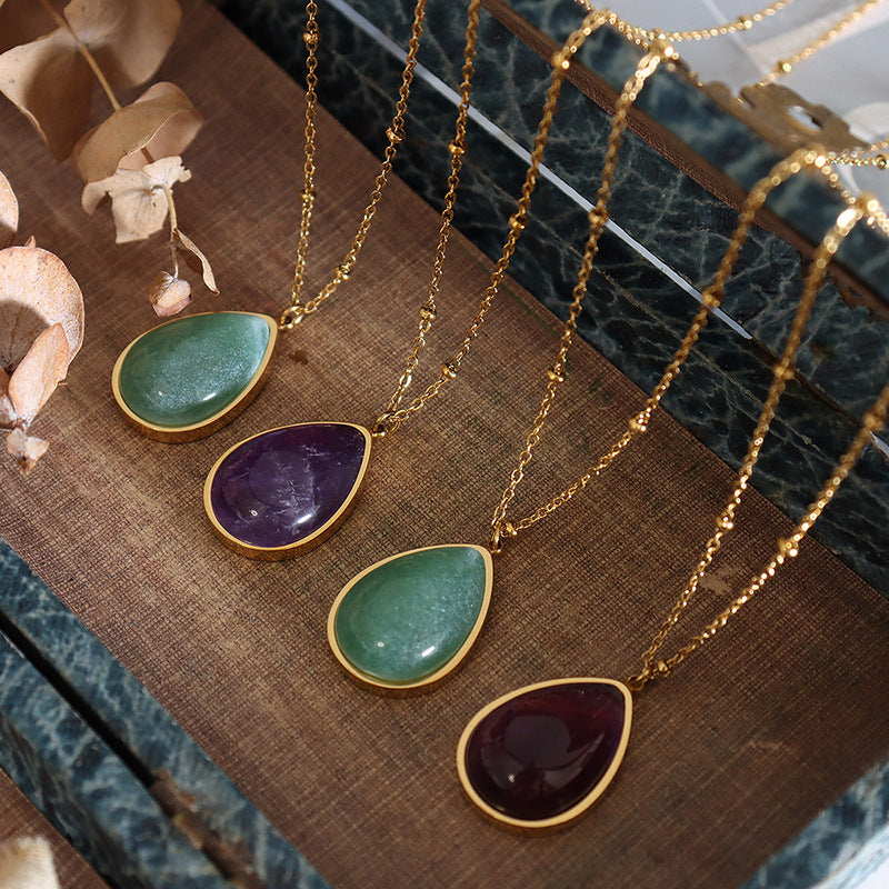 Water Drop Shape Natural Raw Gemstone Oval Clavicle Chain Summer Necklaces