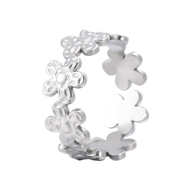 Simple Stainless Steel Open Female Daisy Small Rings