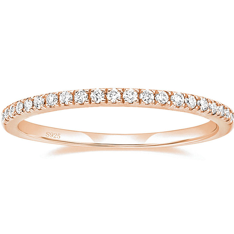 Sterling Sier Flash Inlaid Row Diamond In Rings