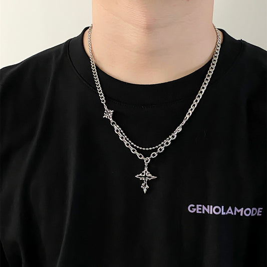 Cross Boys Niche Personality Stitching Chain Design Pendants