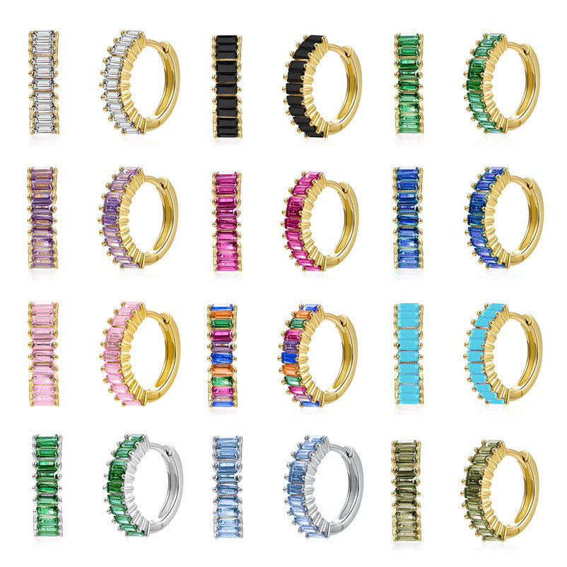 Square Zircon Circle Ear Clip Female Simple Elegant Earrings