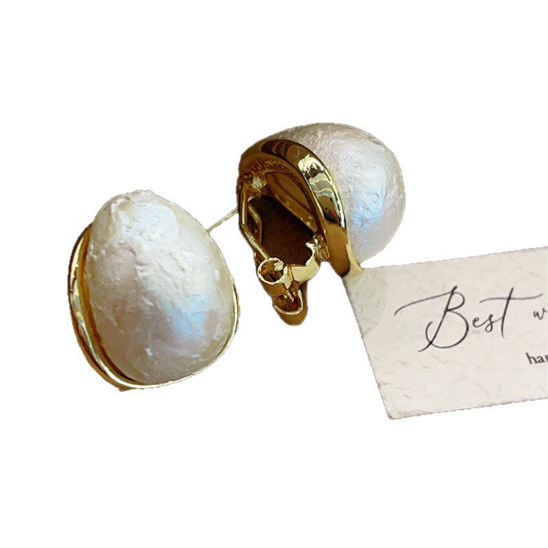 Entry Lux Cotton Steamed Bread Pearl Retro Stud Earrings
