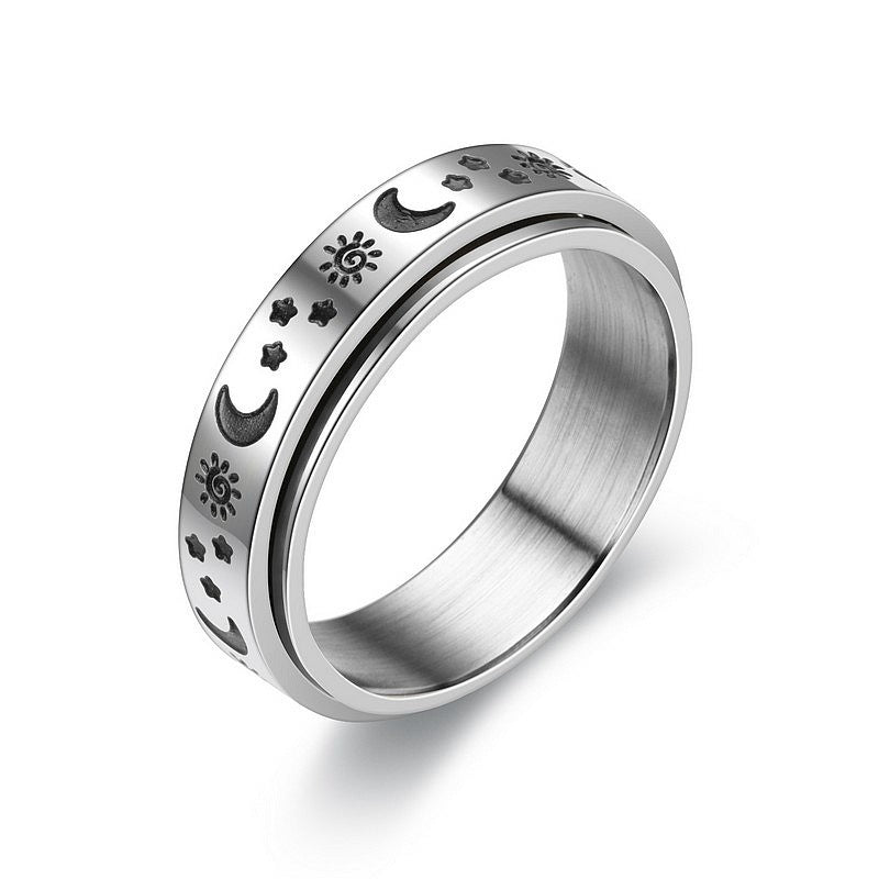 Titanium Steel Rotating Moving Star Moon Rings