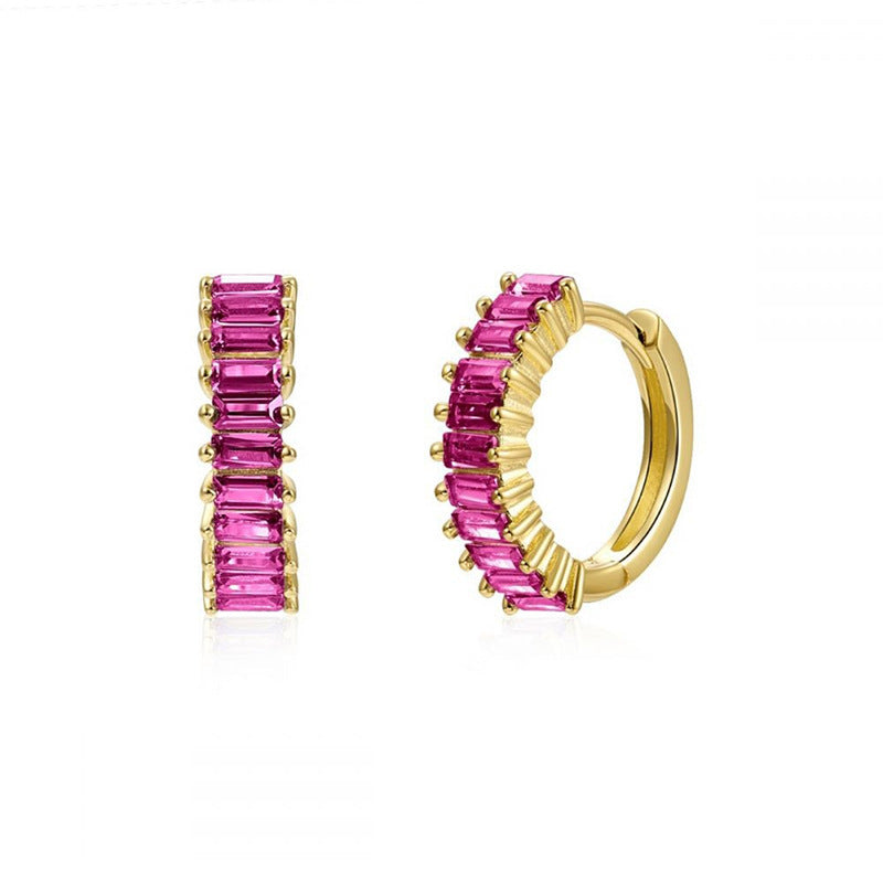 Square Zircon Circle Ear Clip Female Simple Elegant Earrings