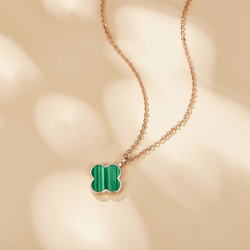 Women's Clover Sterling Sier Agate Rose Gold Gift For Girlfriend Necklace
