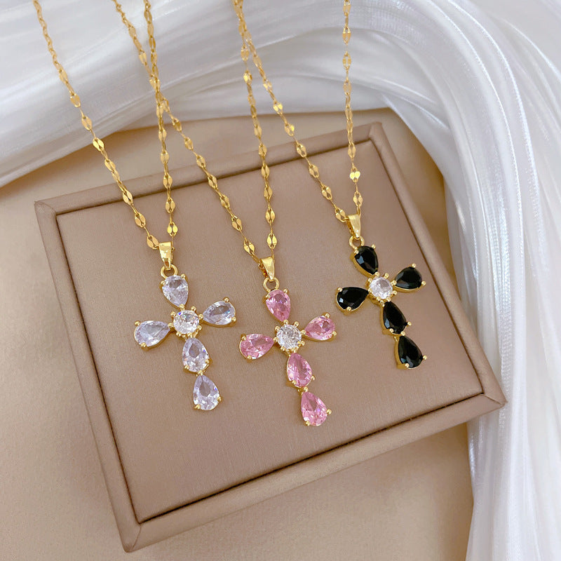Women's Steel Cross Zircon Light Luxury Temperament Gorgeous Full Diamond Necklaces