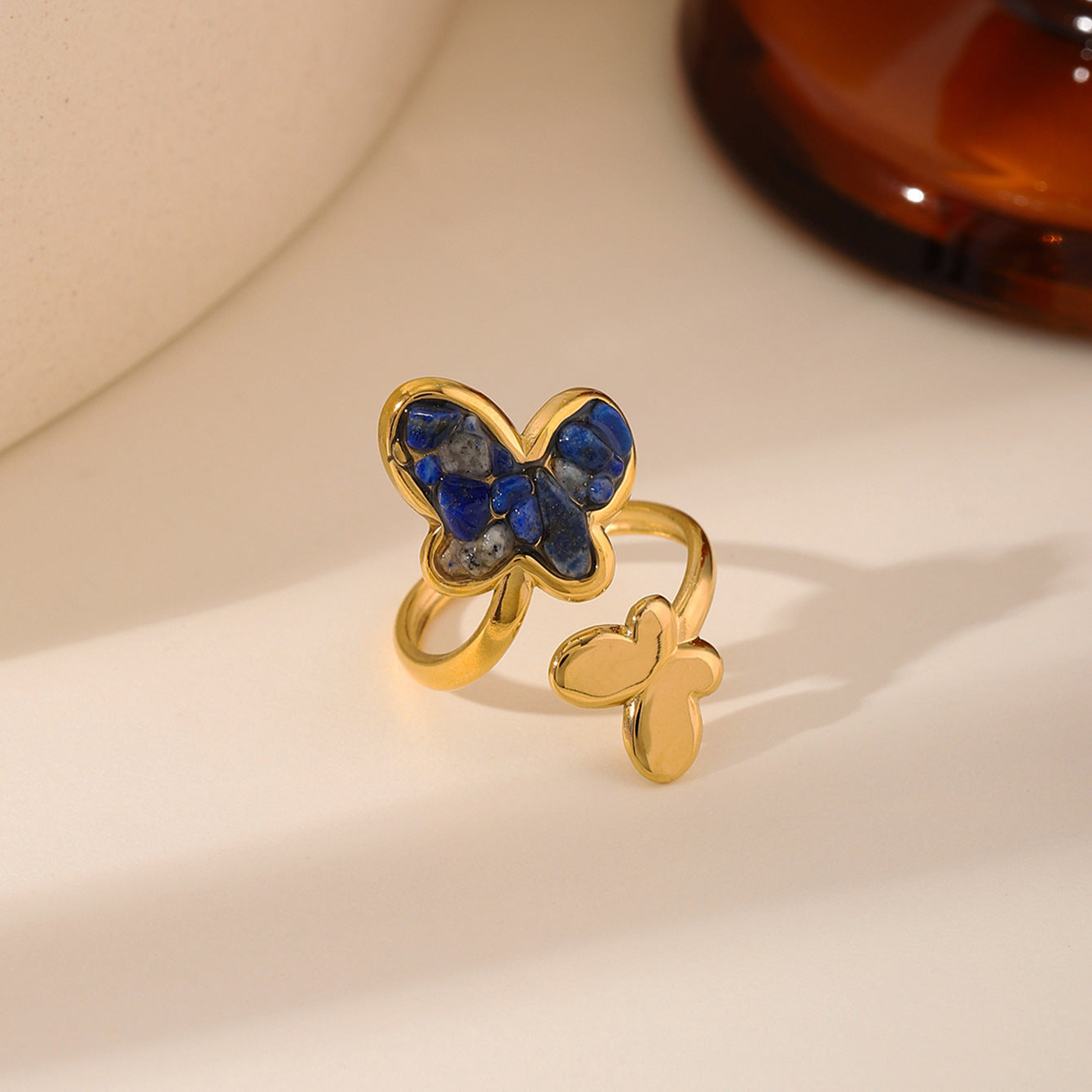 Stone Geometric Stainless Steel Gold Plated Simple Ring