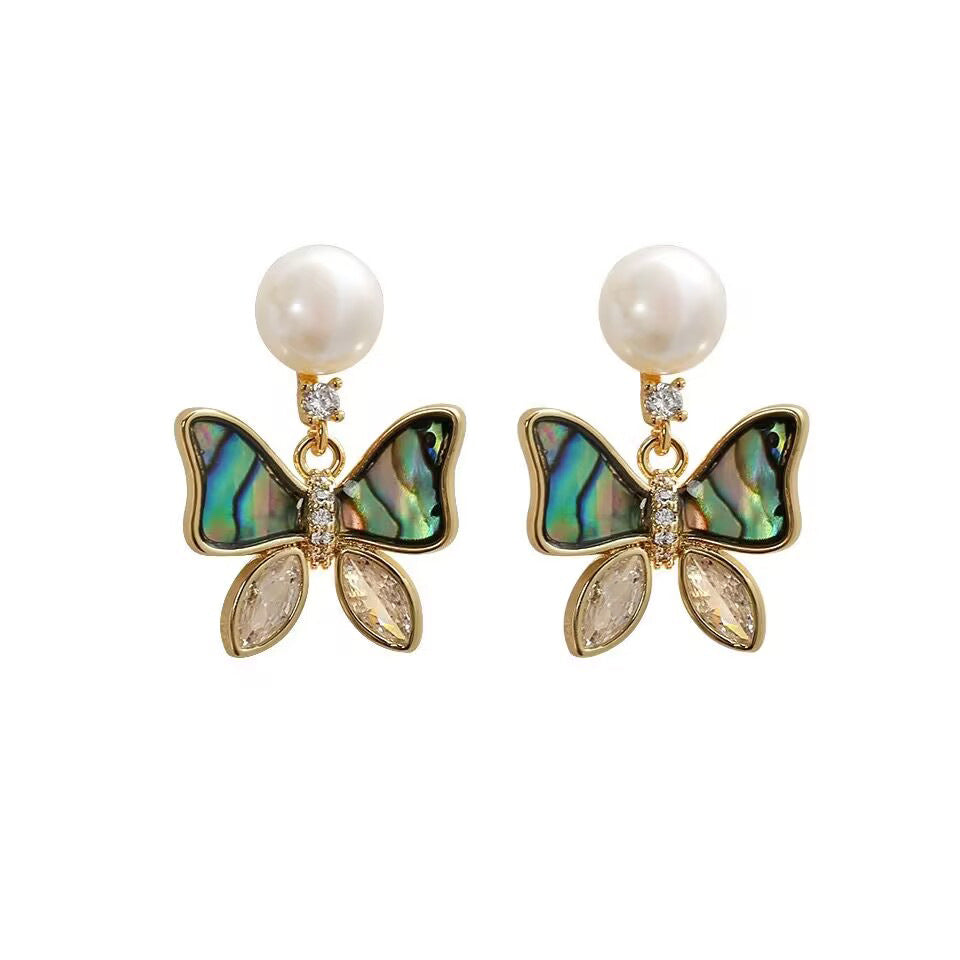 Abalone Natural Freshwater Pearl Ear Eardrops Sier Needle Stud Earrings