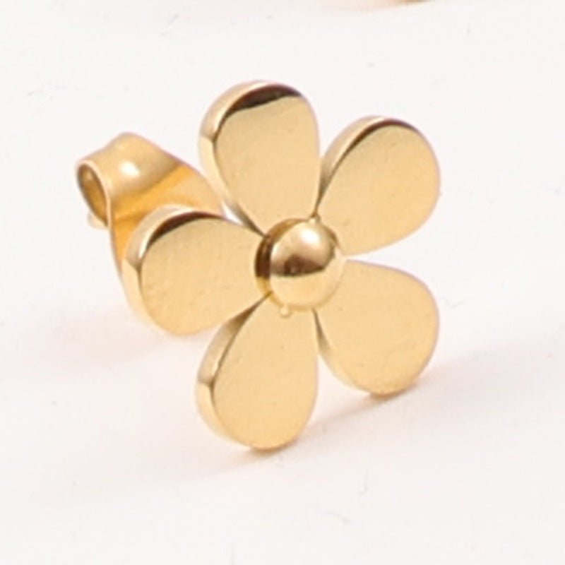 Retro Titanium Steel Zircon White Daisy Flower Earrings